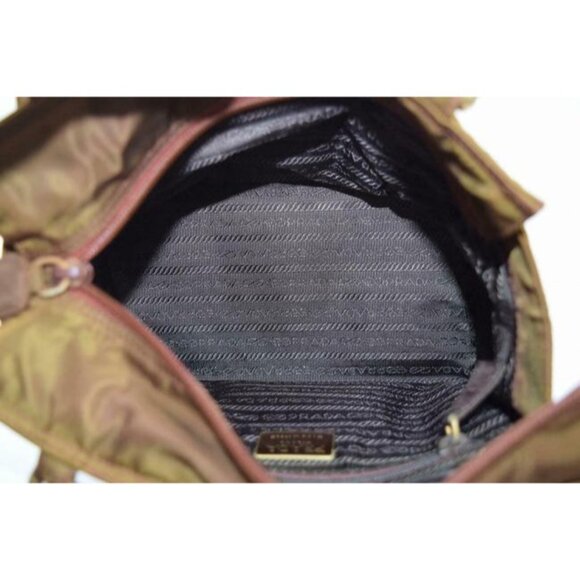 Prada Brown Iridescent Nylon And Brown Leather With Heavy Gold Handles Satchel - Picture 3 of 9